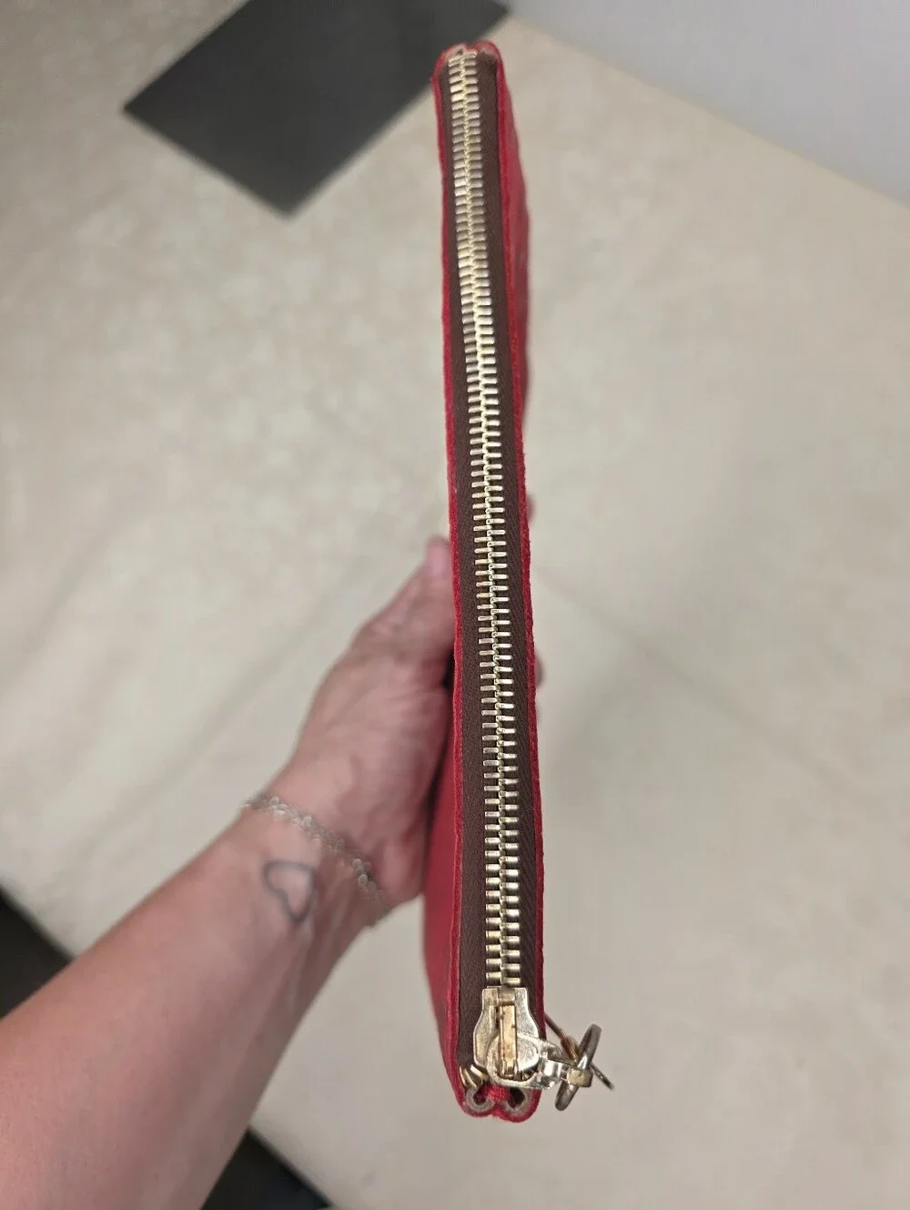 Planner Perfect Red Alligator Croc Embossed Leather Zippered Pouch Clutch